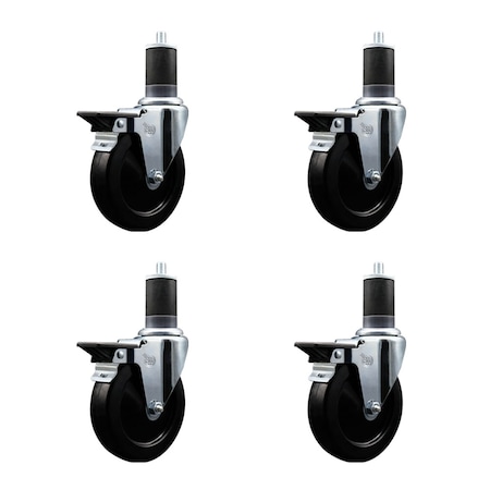 Service Caster 5'' Soft Rubber Swivel 1-5/8'' Expanding Stem Caster Set with Brake, 4PK SCC-EX20S514-SRS-PLB-158-4